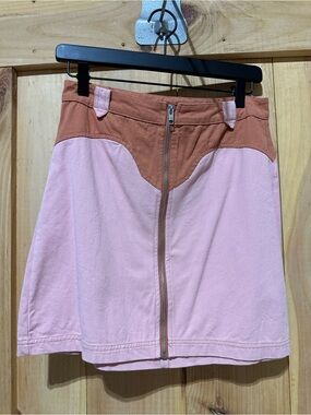 Two-Tone Pink & Brown Front-Zip Women's Skirt